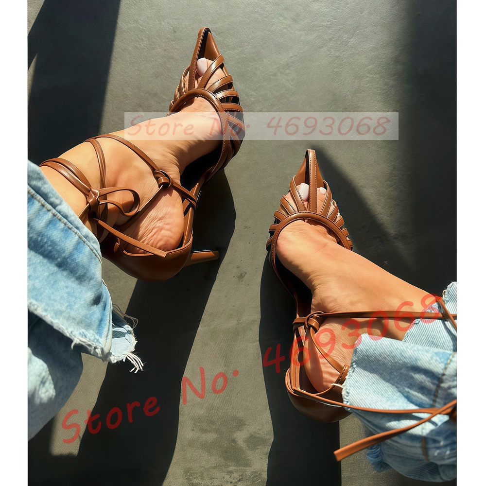Brown Pointy Toe Caged Sandals - Crossfit Lady review and price